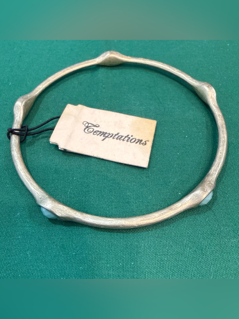 Temptations Brand Brushed Goldtone Bracelet Decorative Green Faceted Stones 61C